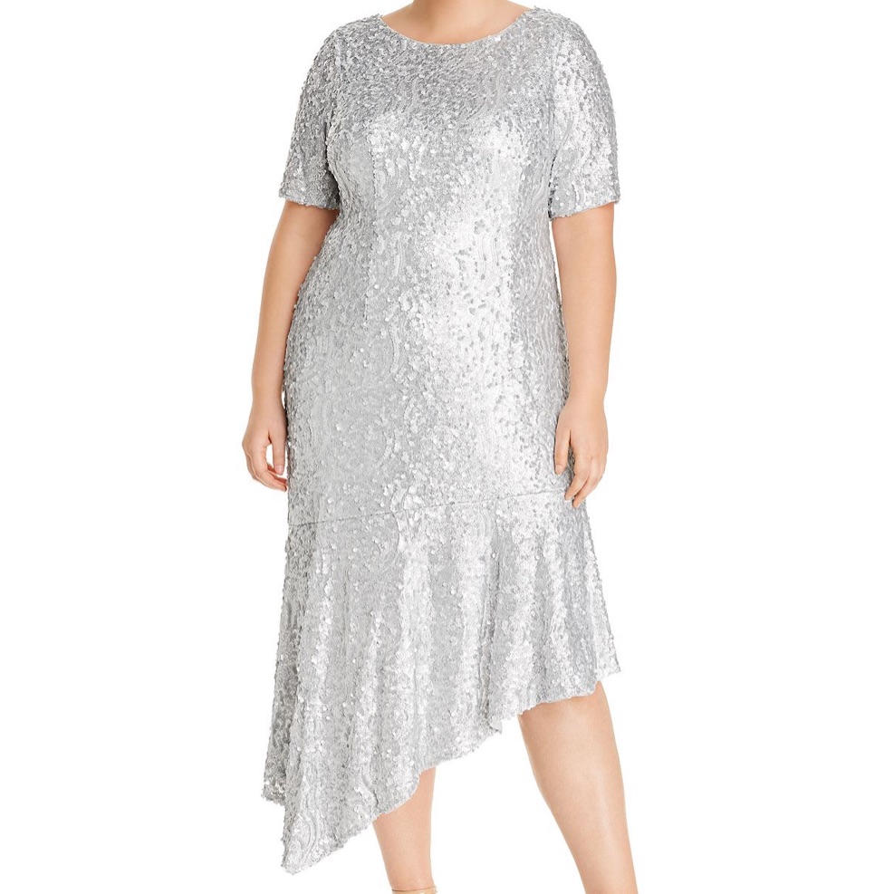 Adrianna Papell Silver Sequin Midi Dress